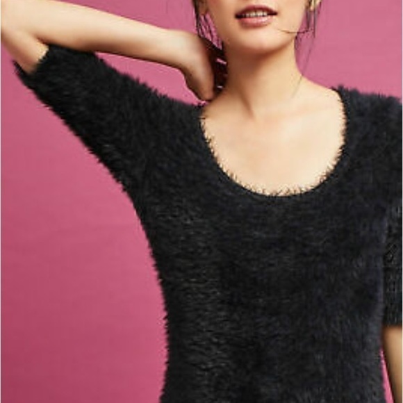 Anthropologie Knitted & Knotted Isola Black Furry eyelash knit Sweater Sz XS - Picture 2 of 12